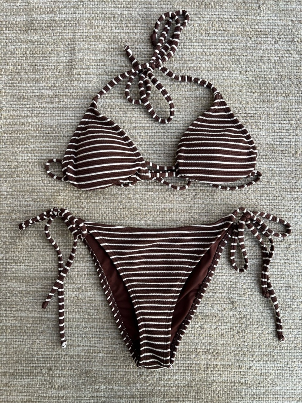 House of Harlow 1960 Chic Brown & White Striped Triangle Bikini Set Sz Small